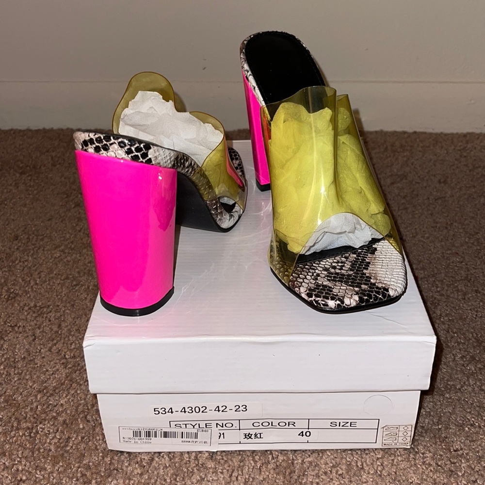 NEW SHEIN Chunky Neon Pink & Green Snakeskin Mules! 💗🐍💚